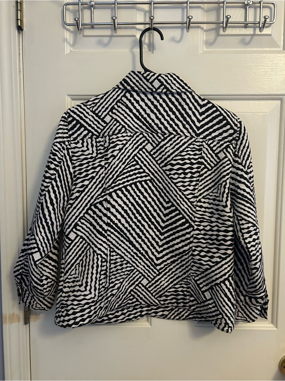 Ruby Rd. Black & White Geometric Jean Jacket - Picture 2 of 5